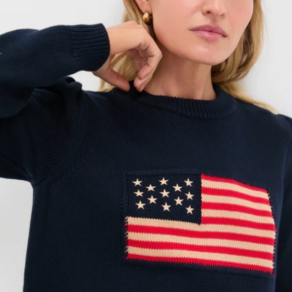 Tuckernuck Navy Cropped Cotton Puff Sleeve AmericanaSweater NWT XS - Picture 4 of 10